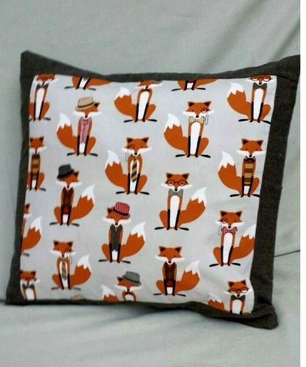 Fox Pillow Cover 18" x 18" Fedoras and Bow Ties Animal Gray Brown Nature